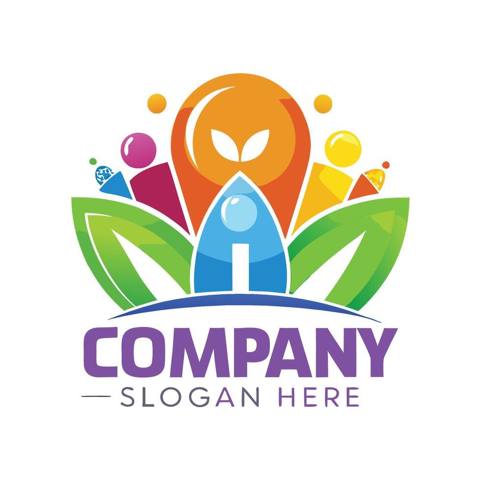 a colorful logo for a company with people and plants vector