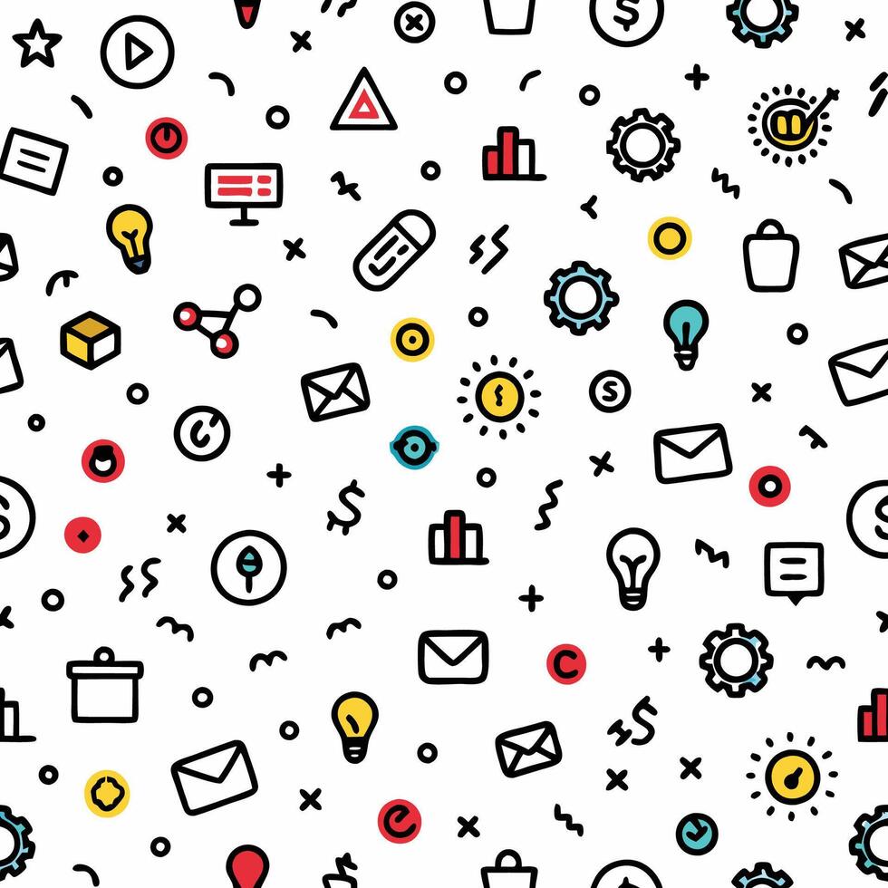 seamless pattern with icons and symbols, vector
