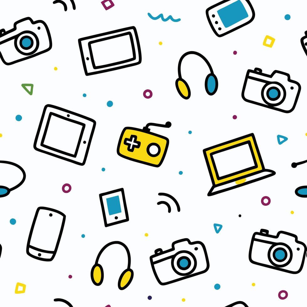 a seamless pattern with various devices white background, vector