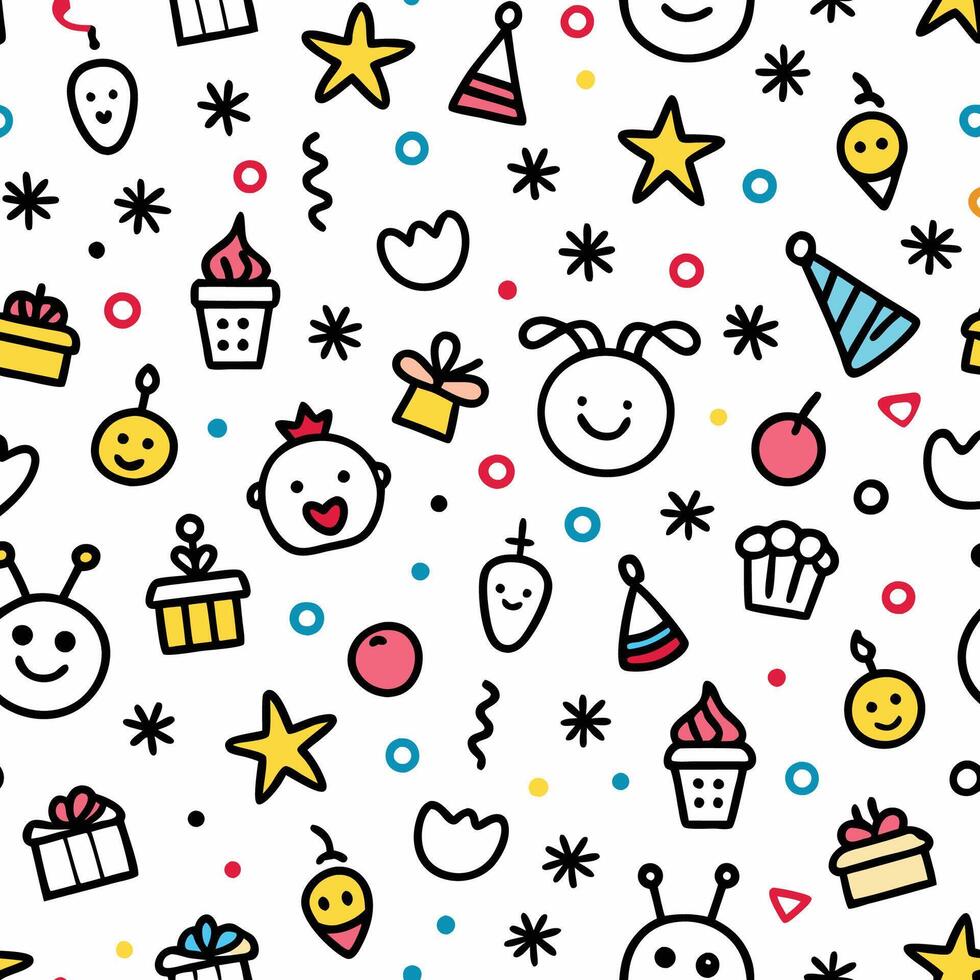 seamless pattern with birthday party icons vector