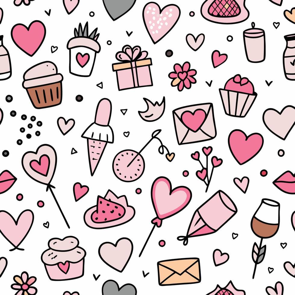 seamless pattern with hearts other items vector