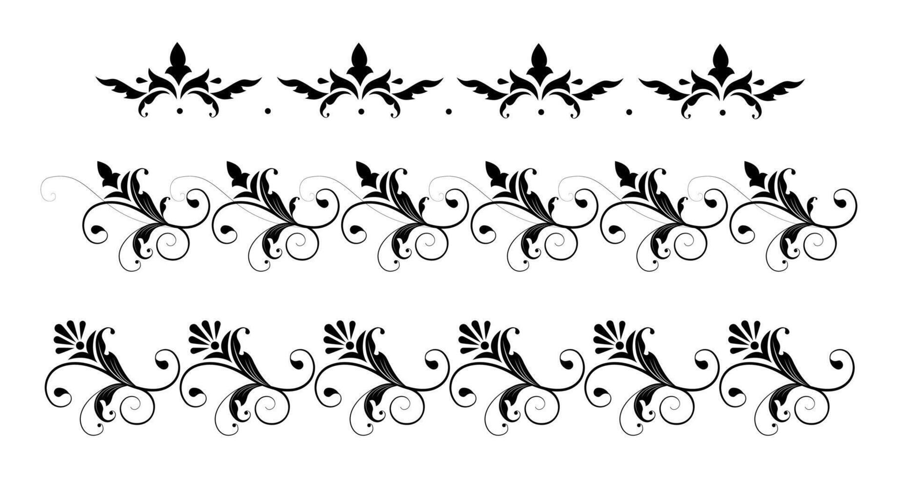 Set of border elements and page decoration elements. Border decoration elements patterns on black colour. vector