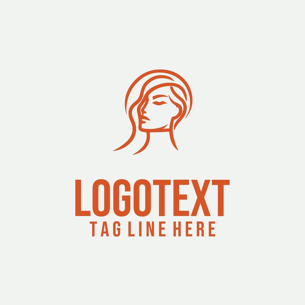 Lady in Simple Lines linear lady face logo vector