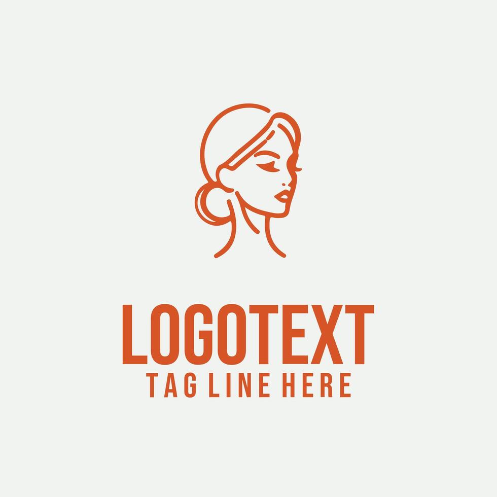 Outline Muse linear lady face logo vector