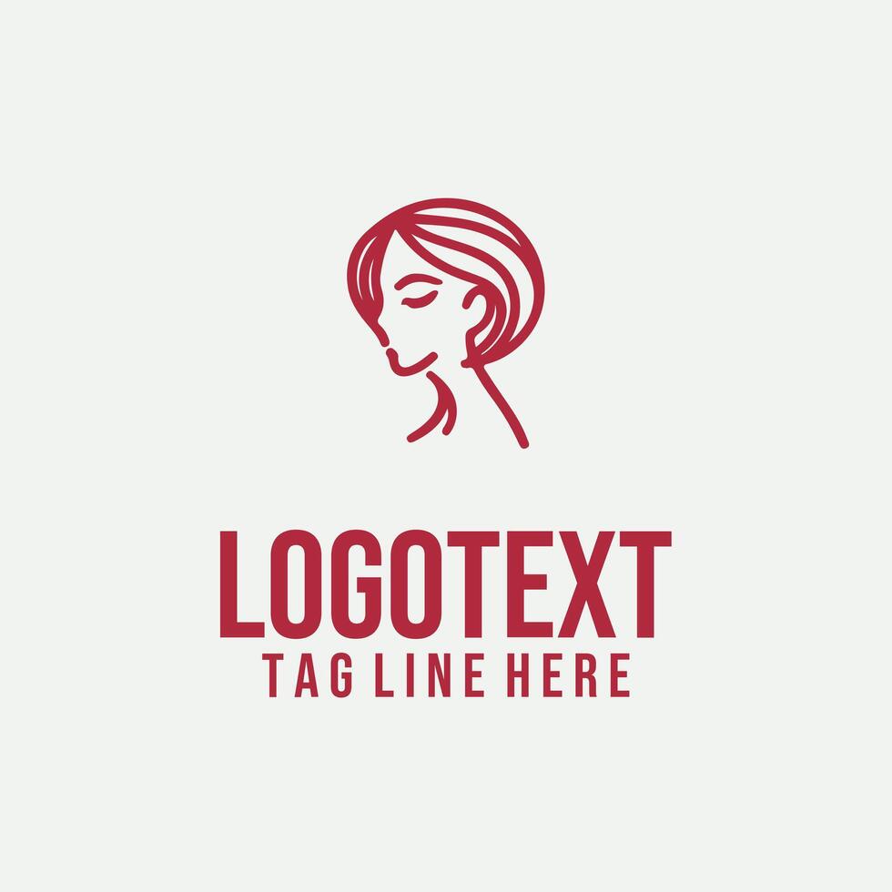 Graceful Outline linear lady face logo vector