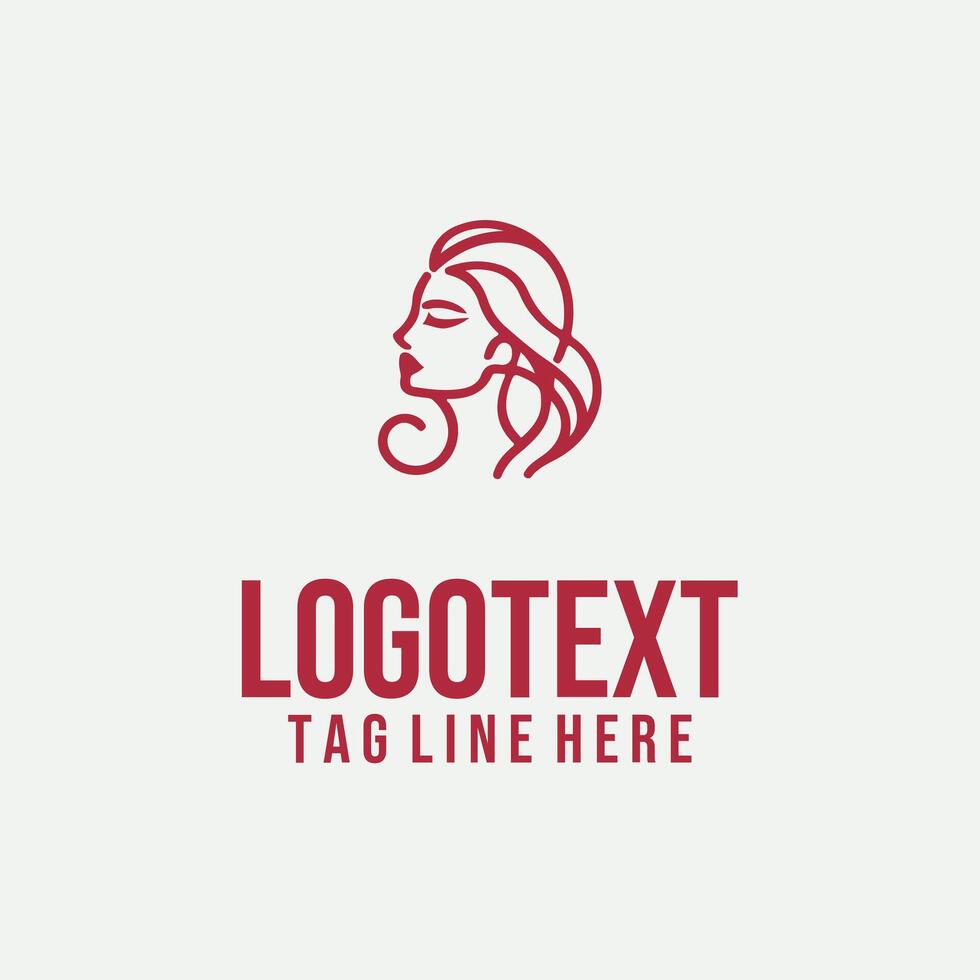 Femme Line Art linear lady face logo vector