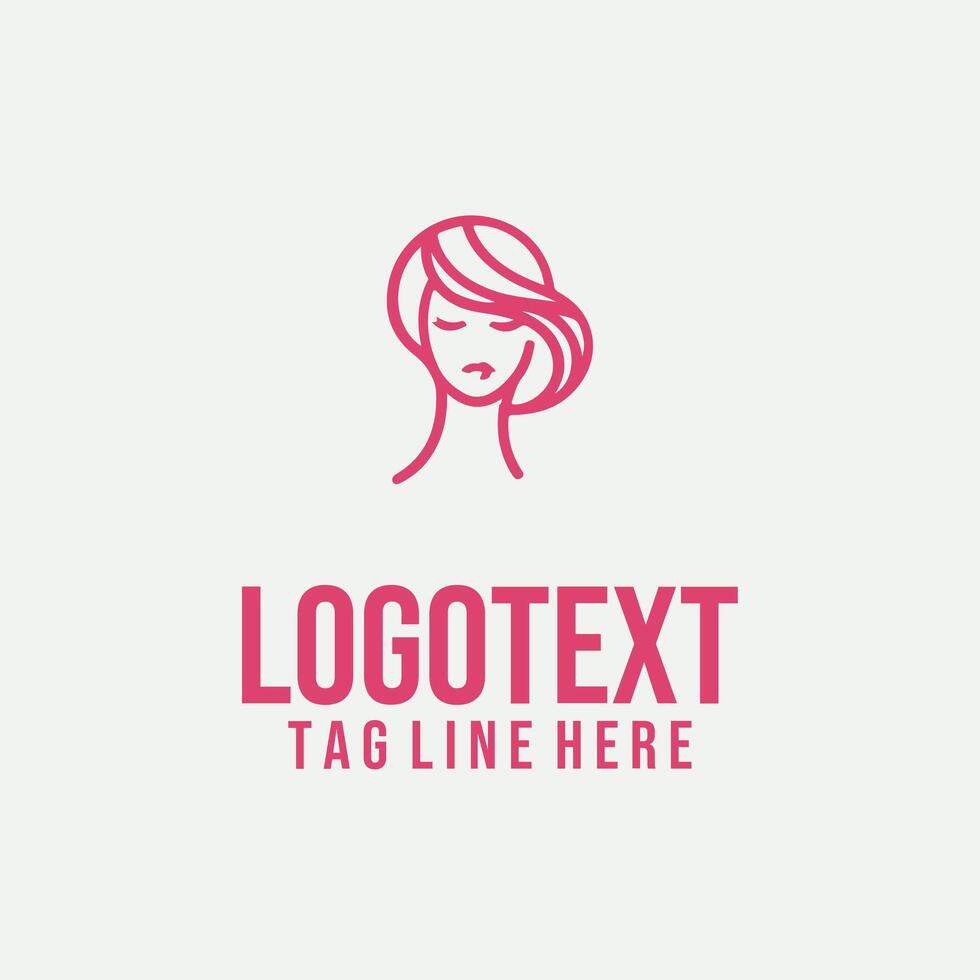 Graceful Line linear lady face logo vector