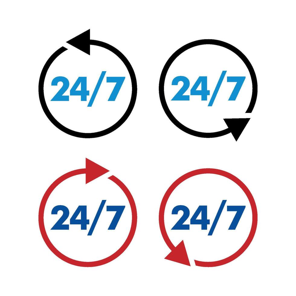 Set 24 per 7 Service Signage Template Illustration Design. EPS 10. vector