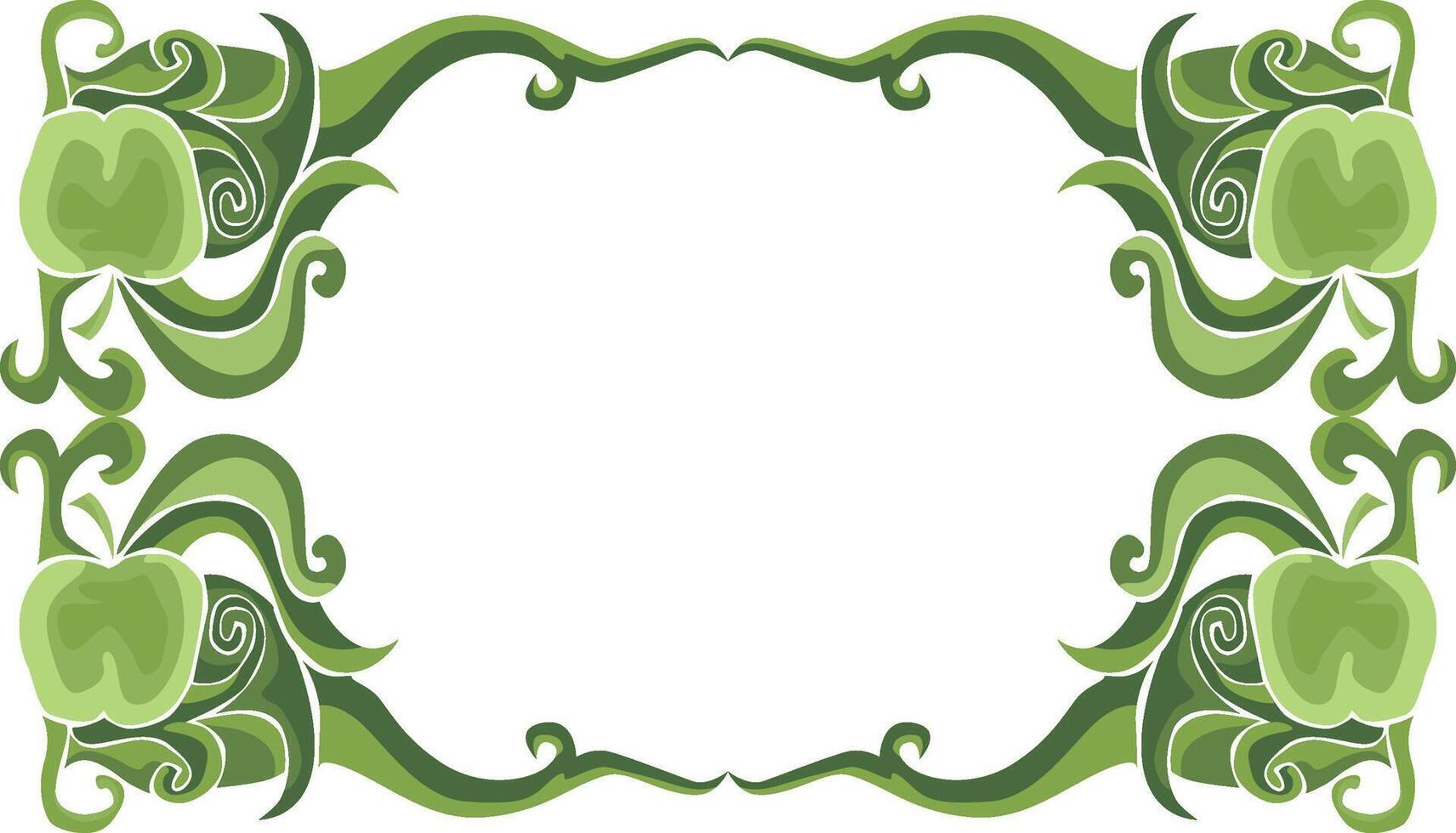 Elegant Swirl Flora and Apple Ornaments for Green-Themed Decor vector