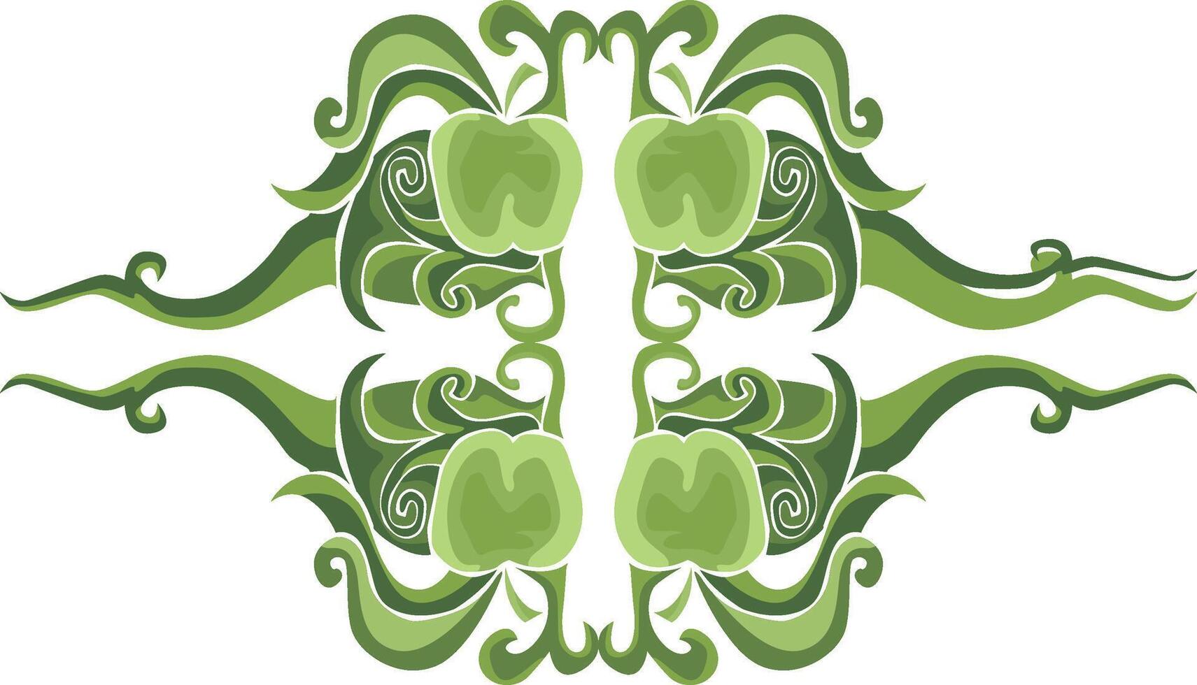 Green Decorative Swirl Flora and apple Ornaments Collection vector