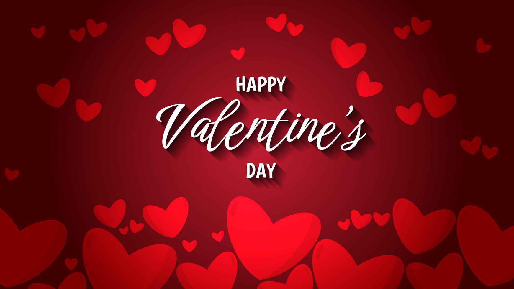 Happy Valentines day card background with hearts in red. Gradient background banner vector