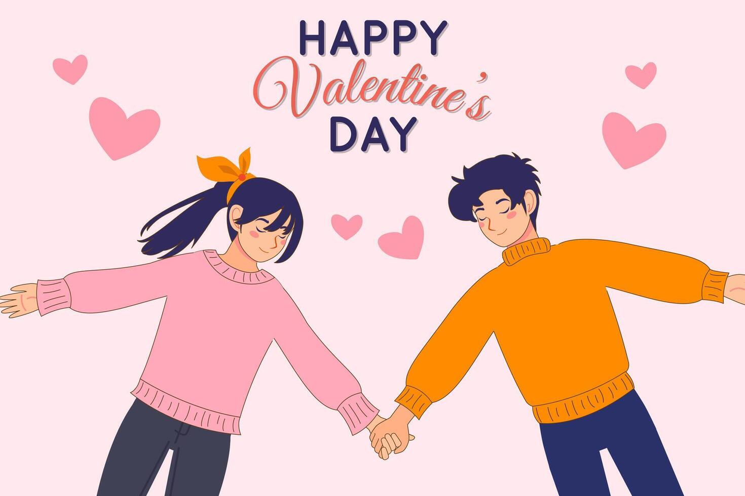 Happy valentines day a couple lying down with smile expression. Cartoon flat illustration background vector