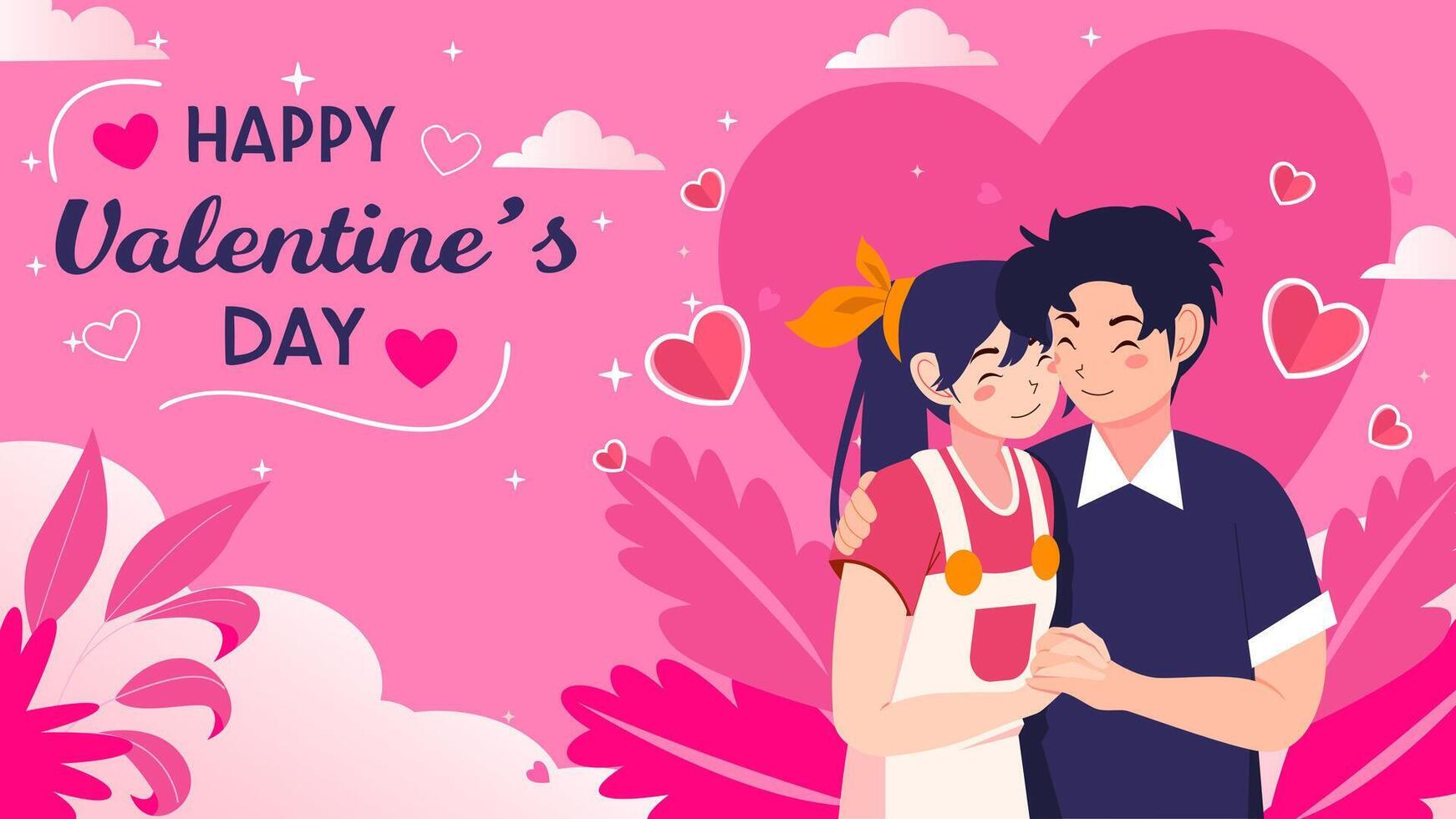 Valentine's day A couple in love hugs and holding hands. Cute cartoon illustration background vector