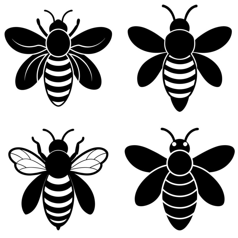 Bee icon black and white silhouette art illustration vector