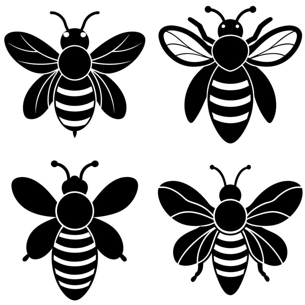 Bee icon black and white silhouette art illustration on a white background vector