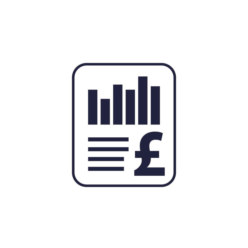 Financial statement or report icon with a pound on white vector