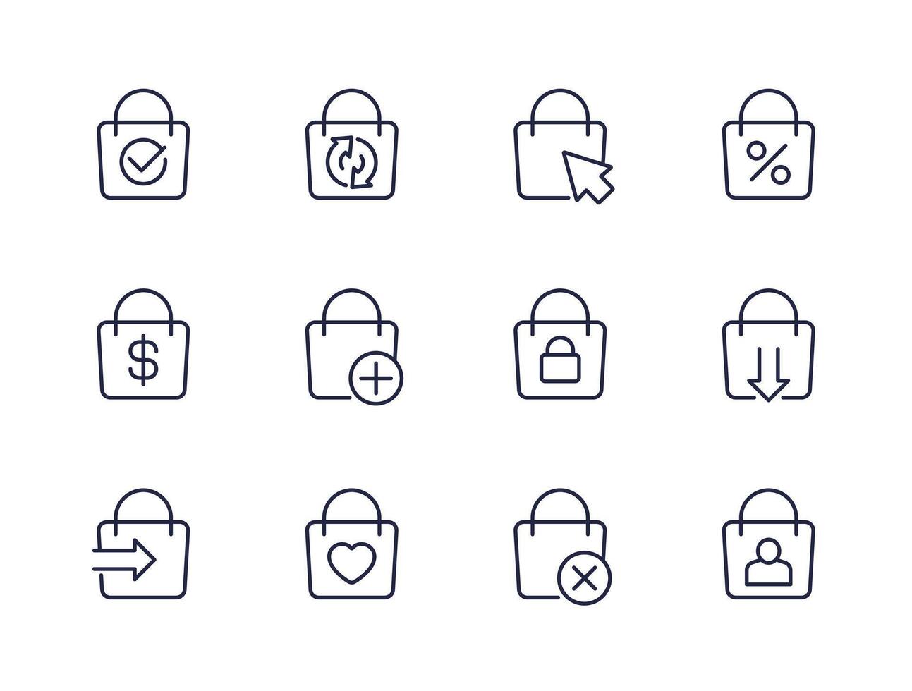 online shopping and e-commerce line icons with bag vector