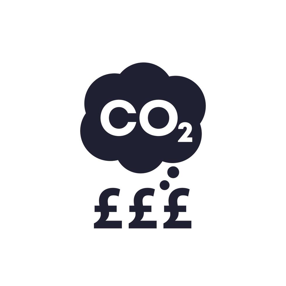 carbon emissions cost, co2 gas price in pounds icon vector