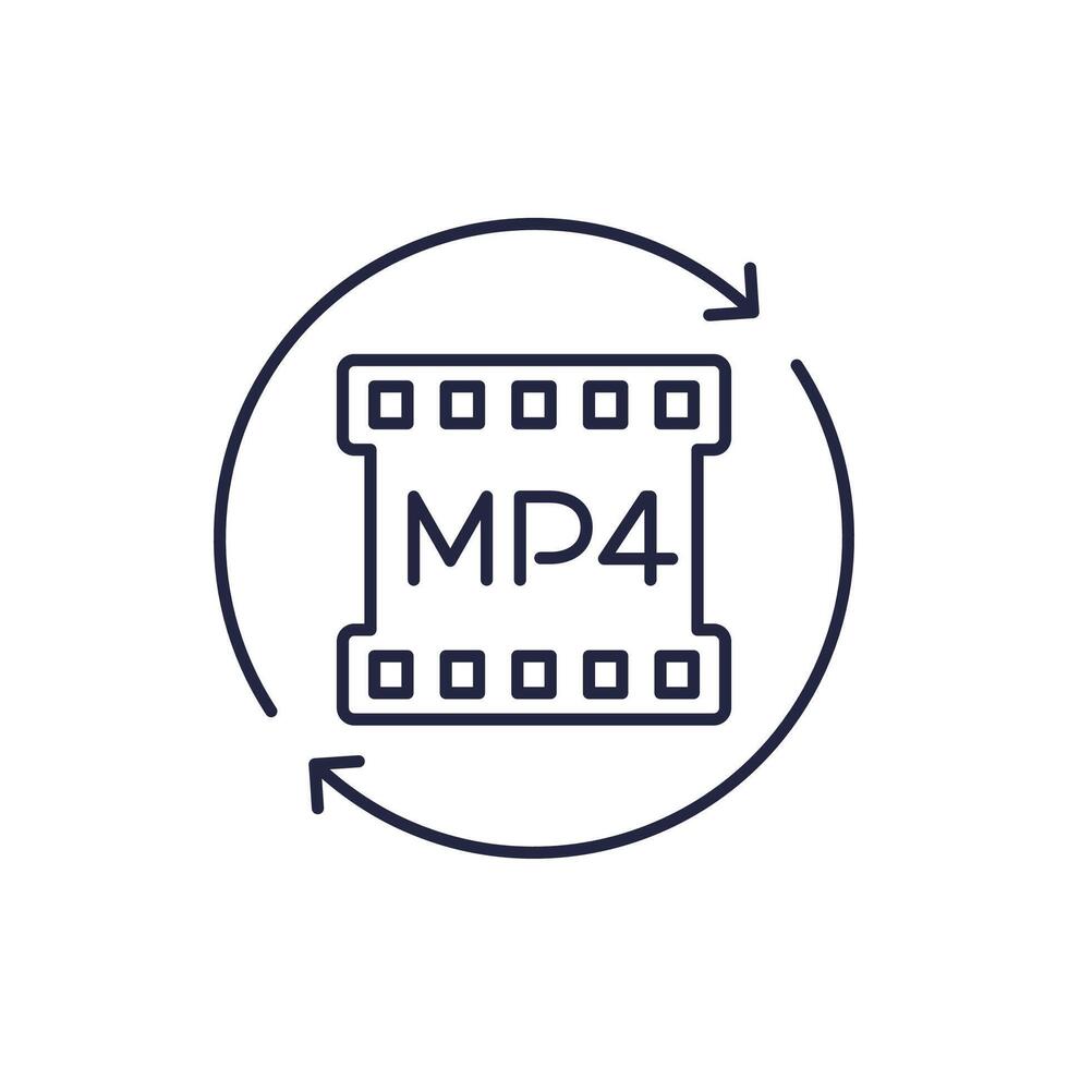 convert to mp4 file line icon vector