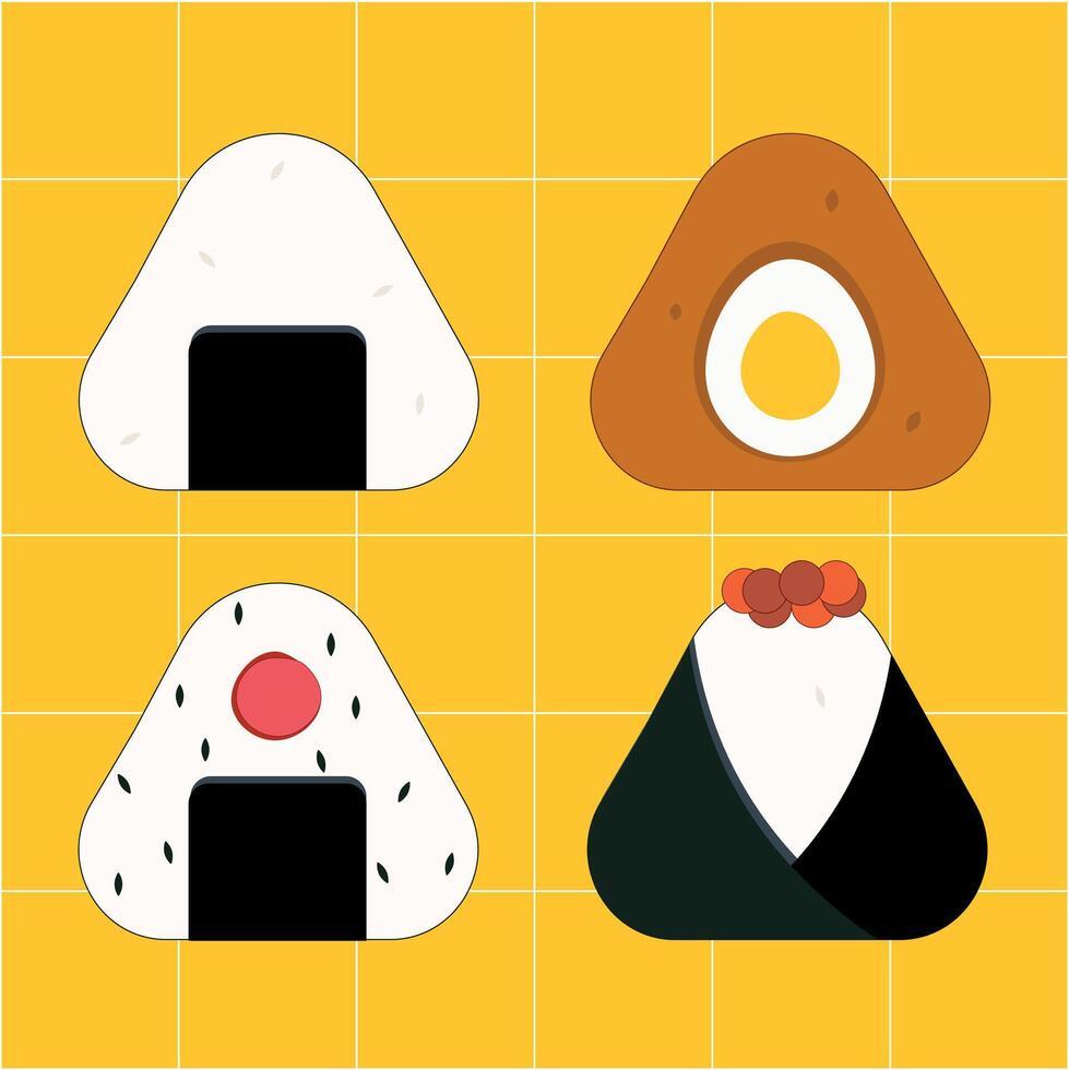 illustrations of a set of different onigiri vector