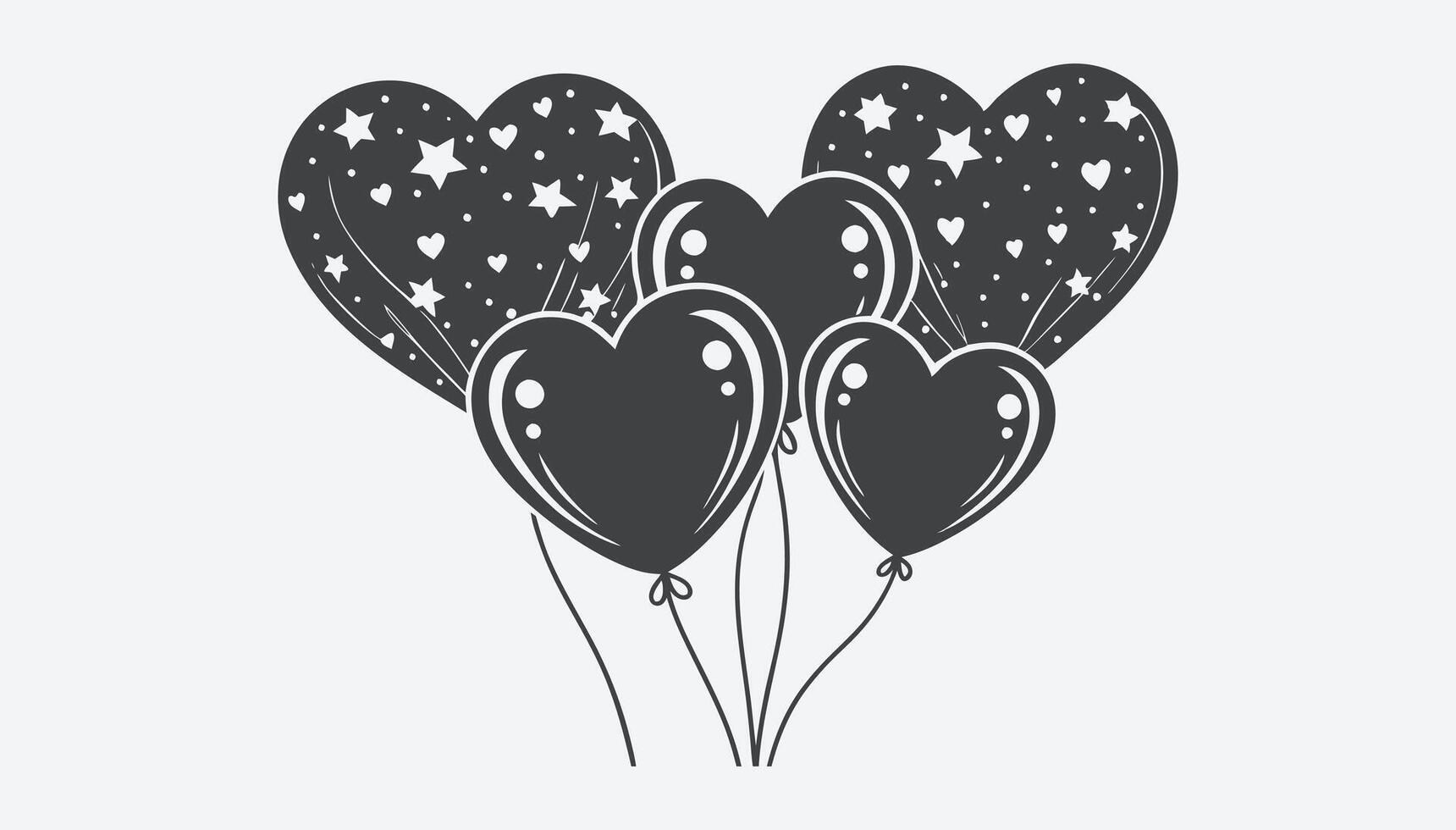 Heart Balloons Silhouette Art Elegant Romantic Design Illustration vector