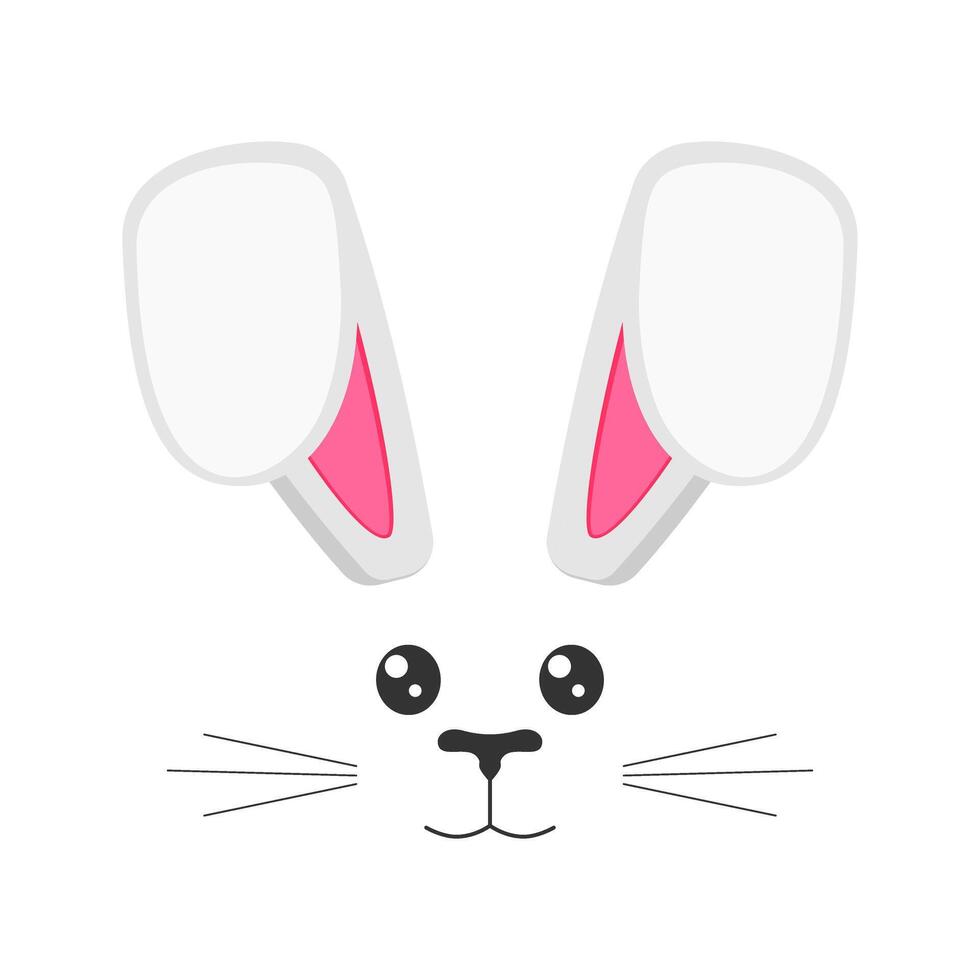 Cute bunny muzzle with bented ears, eyes, nose, mouth and whisker. Props for photo shoot or Easter party. Design element for greeting or invitation card, celebration banner. flat illustration vector