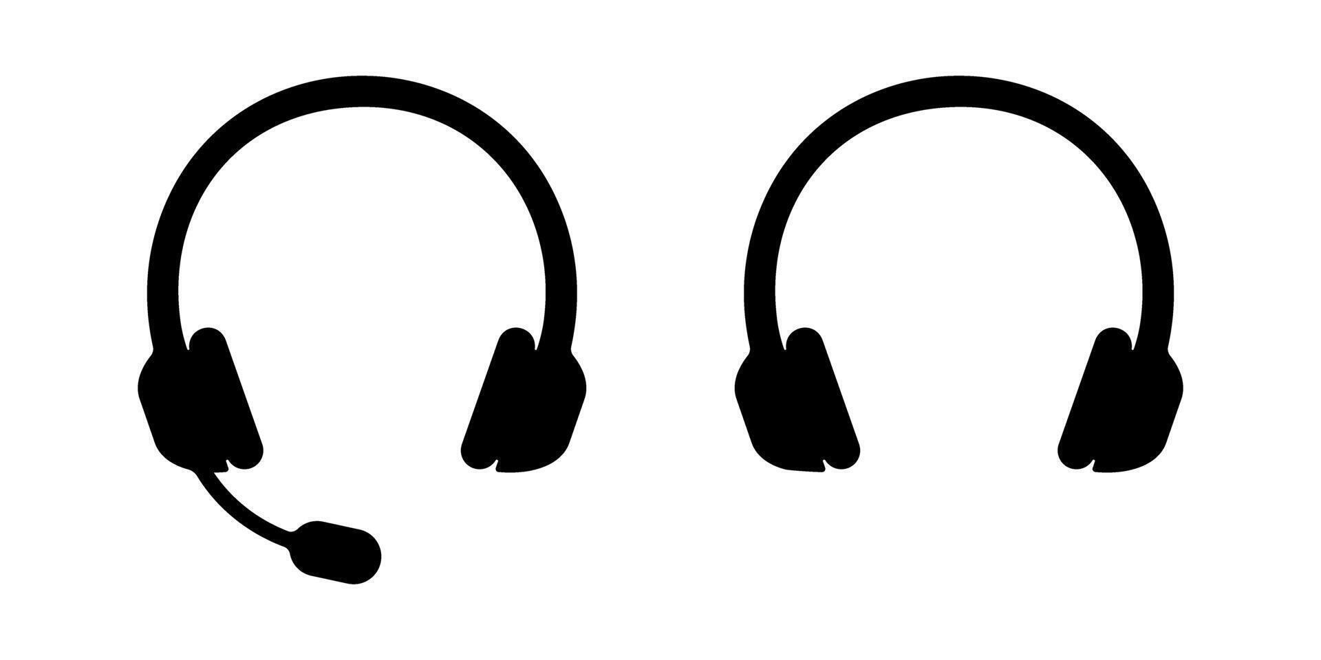 Headset with microphone and headphone icons. Music or radio listening equipment, online communication devices, DJ or gamer gadgets isolated on white background. graphic illustration vector