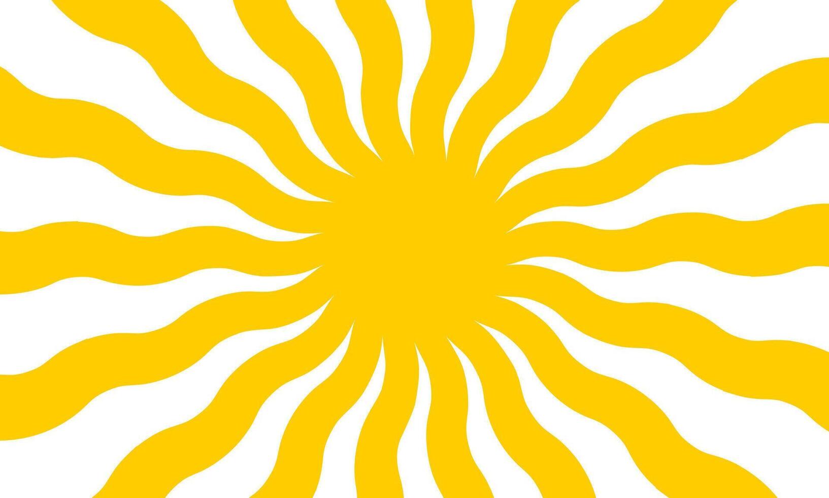 Yellow sun with wavy rays background. Poster with sunburst, sunrise or sunset in trendy 60 s 70s 80s groovy style. Preppy summer theme background. Modern psychedelic print. flat illustration vector