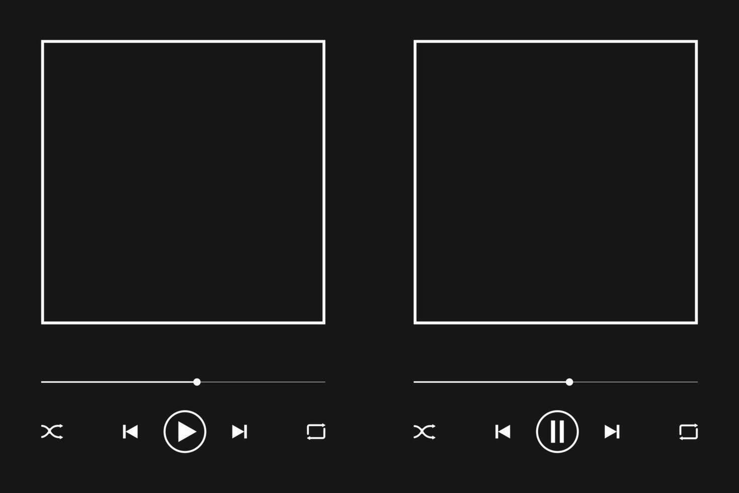 Music player interface template with album cover frame, slider progress bar, play, pause, repeat, rewind, shuffle and fast forward buttons isolated on black background vector