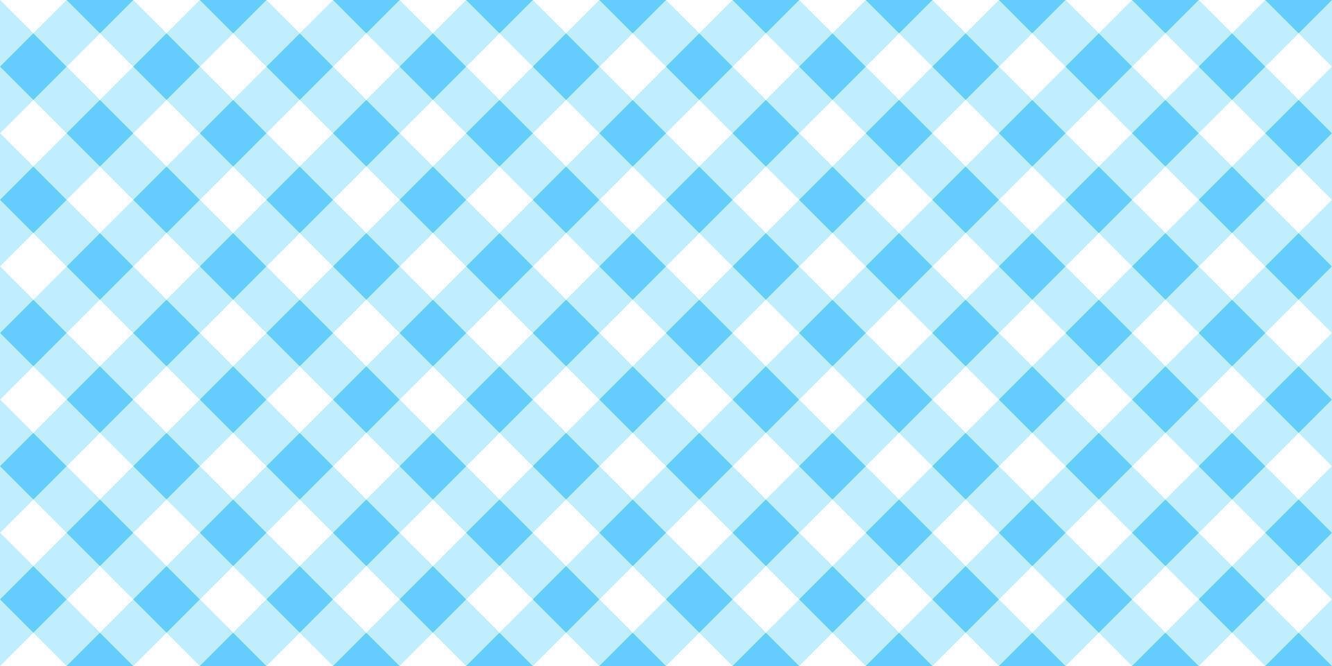 Blue and white diagonal gingham pattern. Tablecloth, picnic plaid, basket napkin, towel or handkerchief print. Cotton, linen or flannel textile design. Checkered background. flat illustration vector
