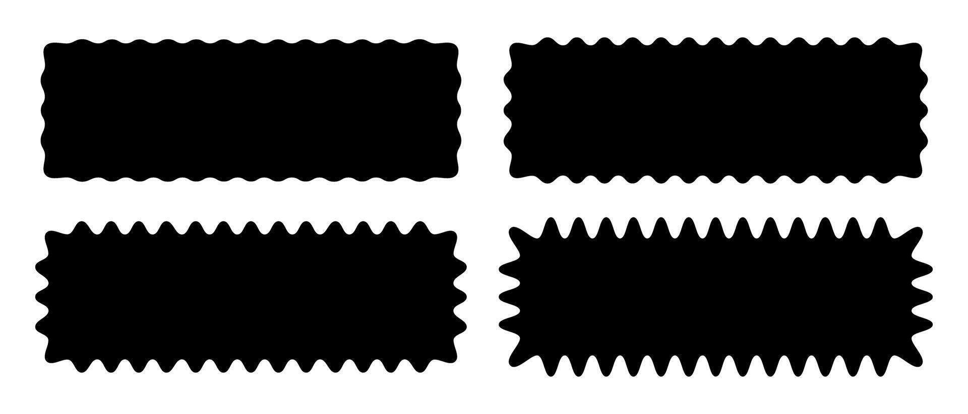 Set of different rectangles with wiggly edges. Rectangular shapes with wavy borders. Empty text or headline boxes. Black stickers, tags or labels templates. graphic illustration vector