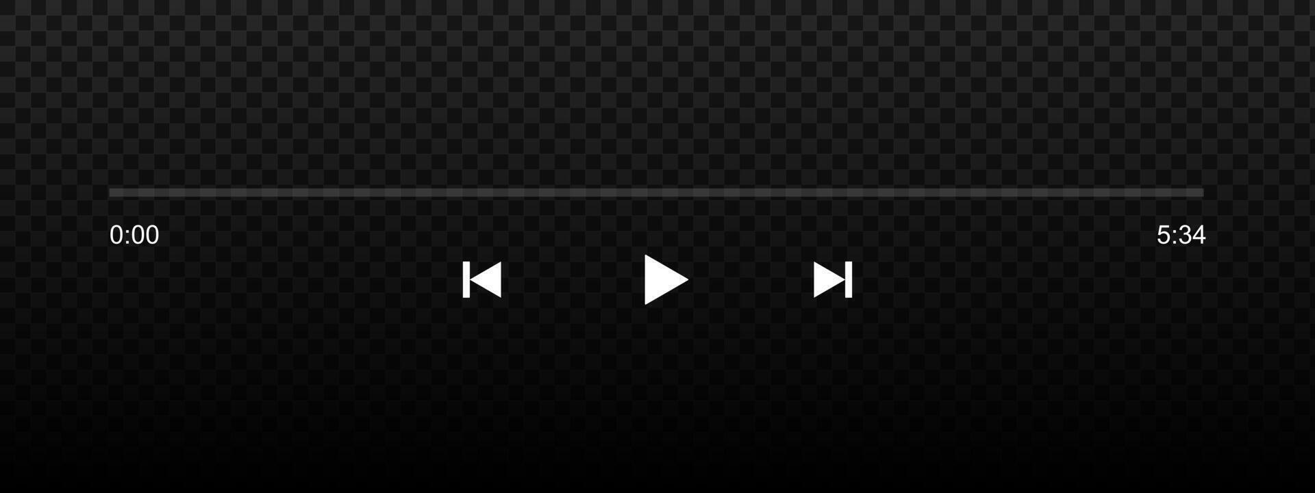 Audio or player progress bar on start position with time slider, play, rewind and fast forward buttons. Template of podcast, audiobook or song playback panel interface. illustration vector