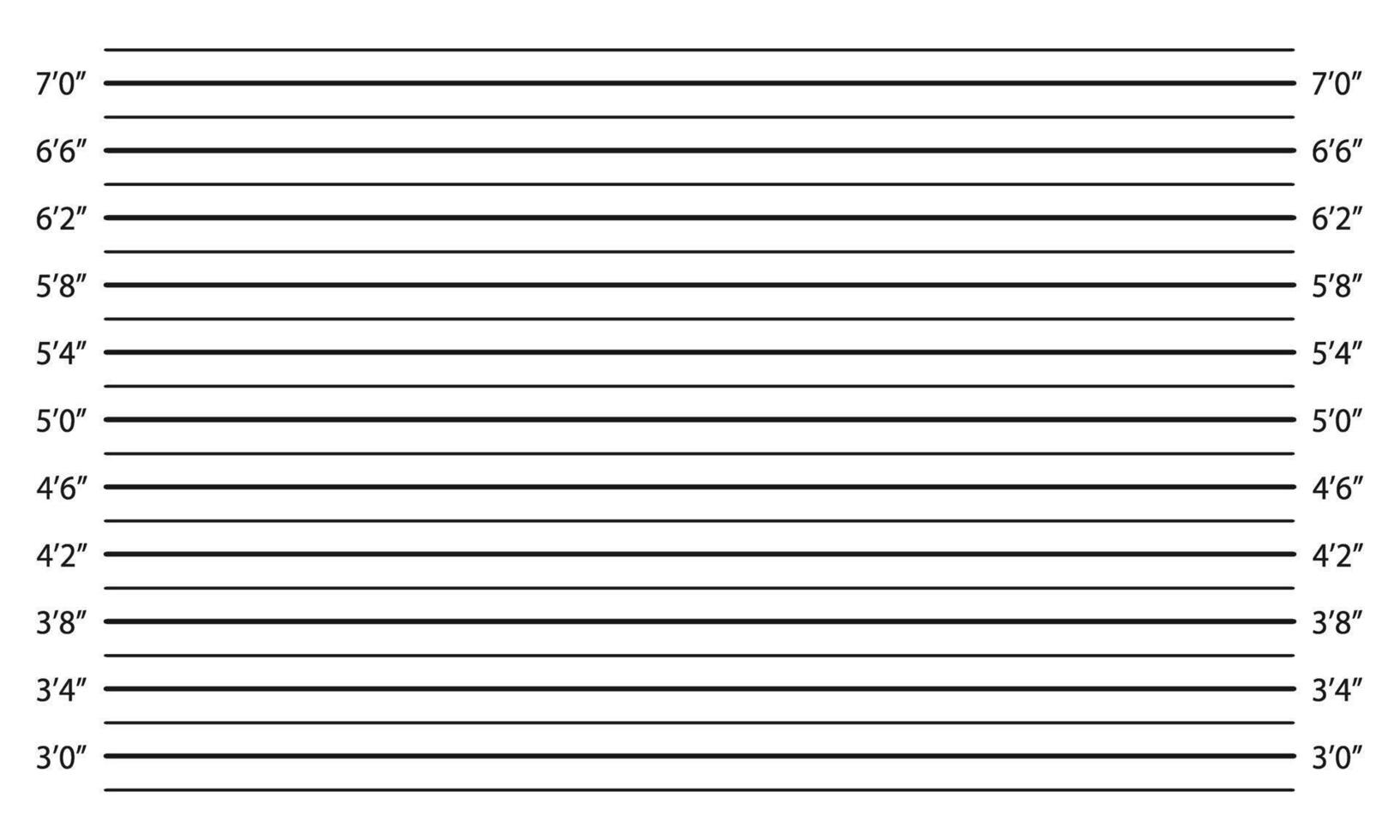 Lineup mug shot template. Empty background for burglar profile. Police inches height chart for photoshoot of wanted, arrested or suspected person identification. graphic illustration vector