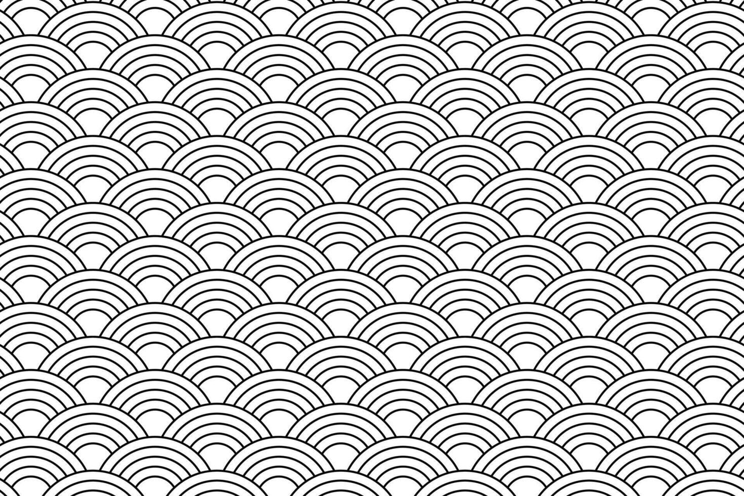 Sea or ocean waves background. Traditional asian seigaiha pattern. Scallops print. Fish squama or dragon scale. Simple geometric black and white archs ornament. graphic illustration vector