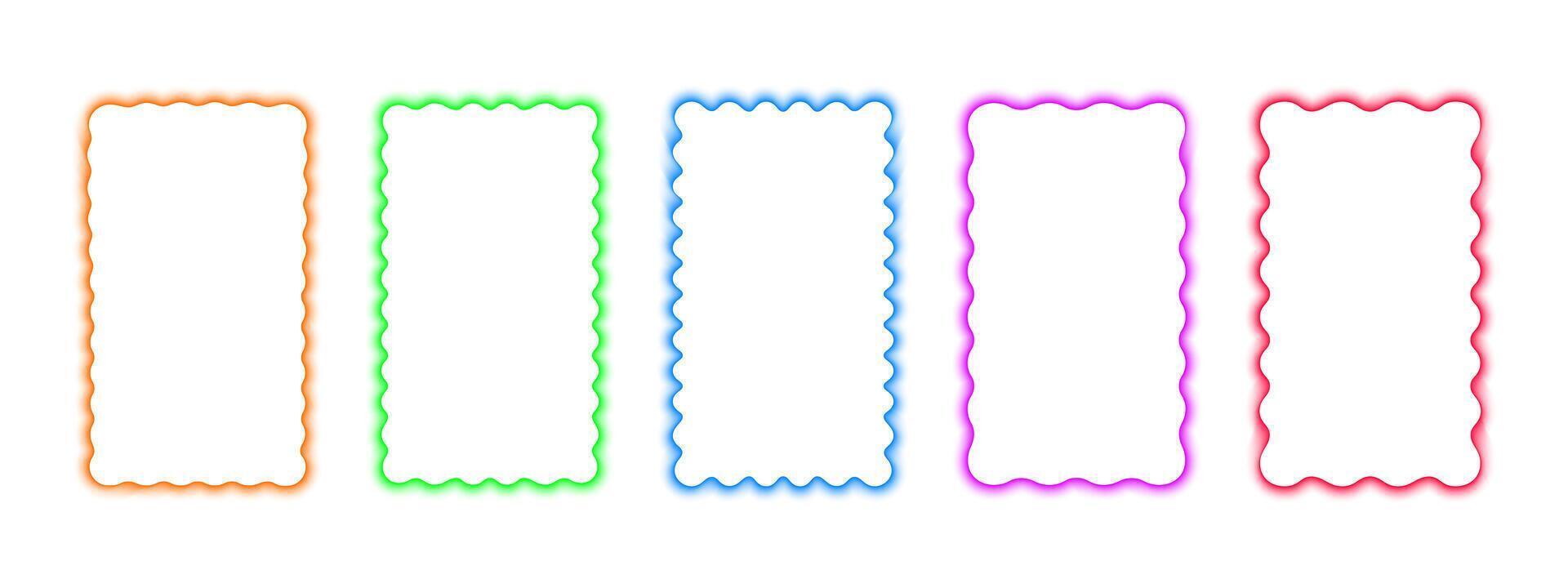 Set of colorful rectangle frames with wavy borders. Wiggly rectangular shapes with blurry aura effect. Empty text boxes or web banner templates with soft gradient edges. graphic illustration vector