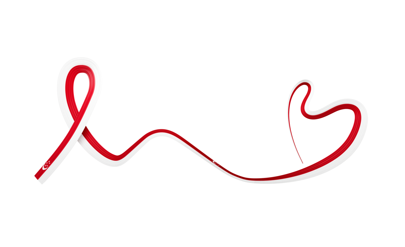 3d Flag Of Singapore Heart Shape Shiny Wavy Awareness Ribbon Flag, 3d Illustration png