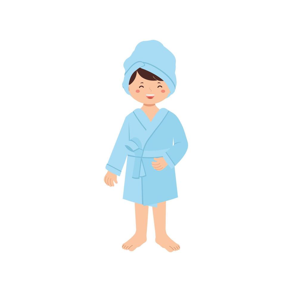 Illustration of Smiling Girl in Blue Bath Robe vector