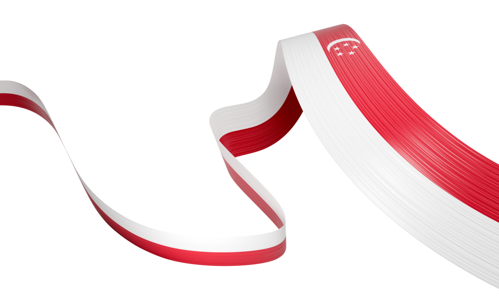 Wavy ribbon resembling the Singapore flag with crescent moon and stars. 3D Illustration png