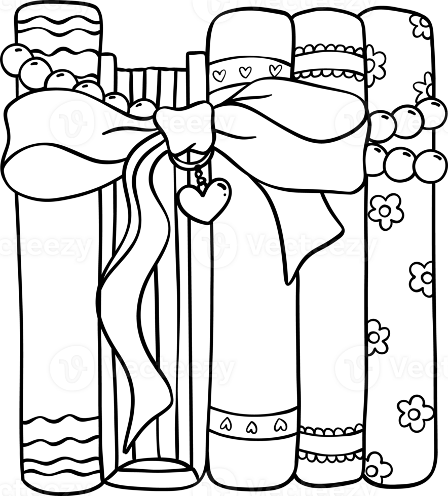 Coquette Books with bow stacked Outline Black and White png