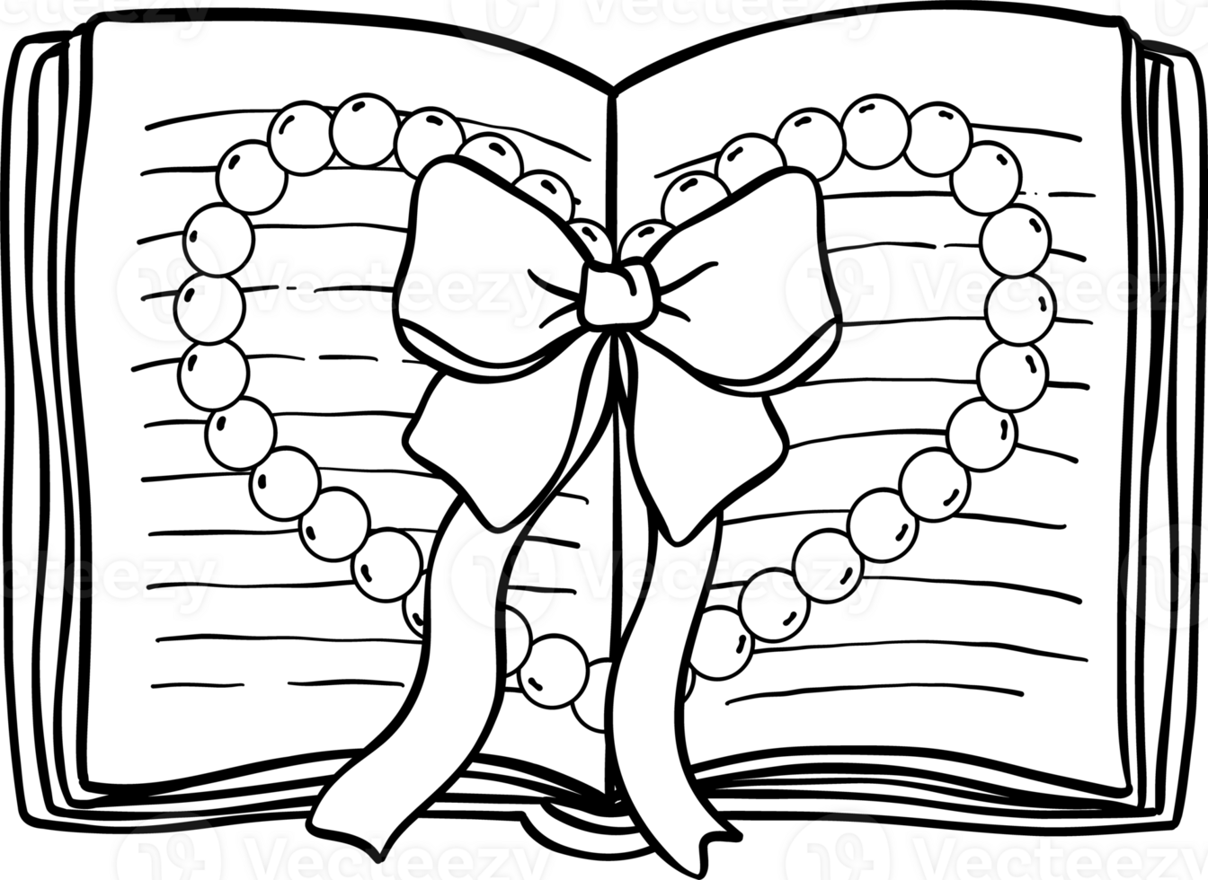 Coquette open Book with bow Outline Black and White Hand Drawn png