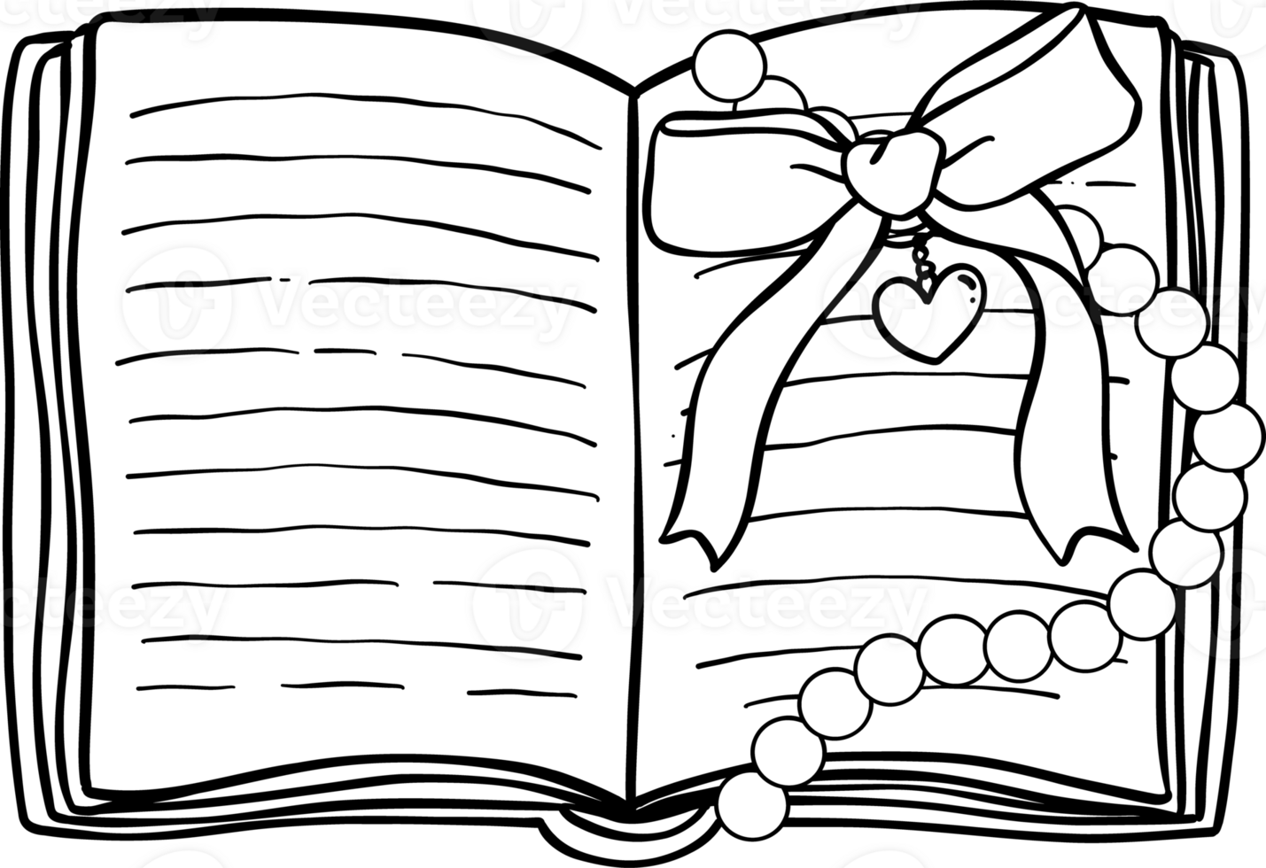 Coquette open Book with bow Outline Black and White png