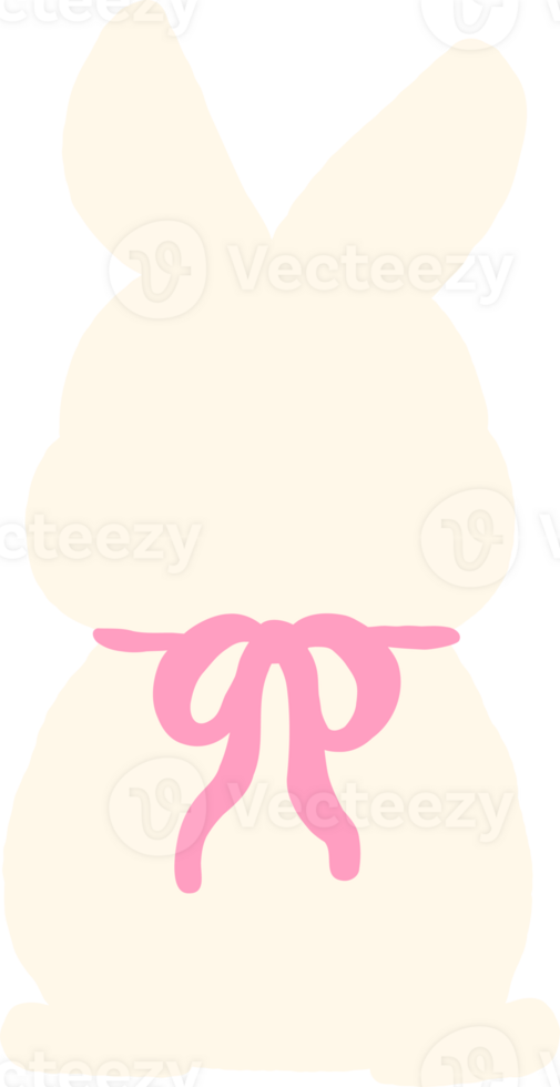 Cute White Bunny Back with Pink Coquette Ribbon Bow Chubby Cheek Adorable Cartoon png