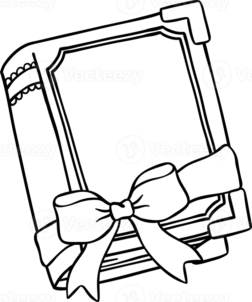 Coquette Book with bow Cover Outline Black and White png