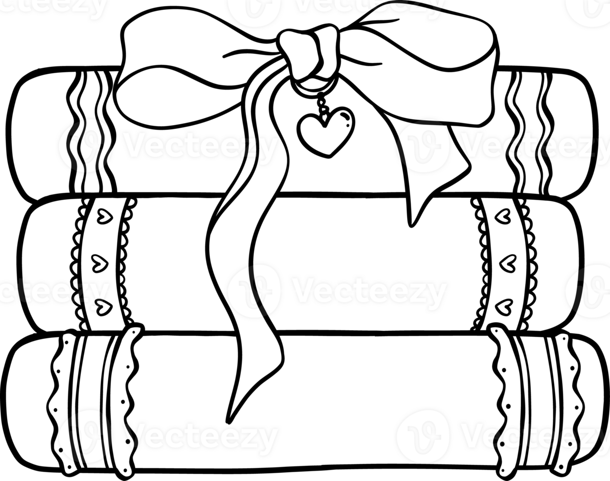 Coquette Books with bow Girly Outline Black and White Handdrawn png
