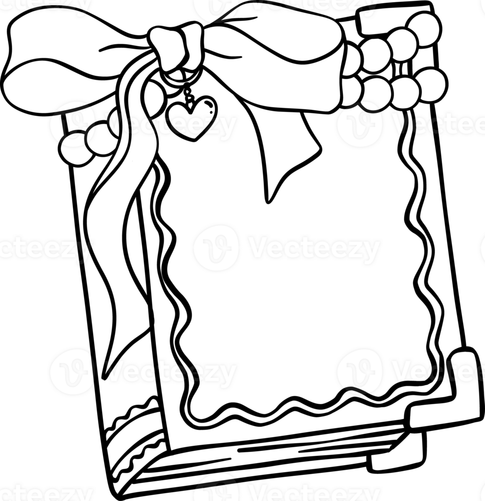 Coquette Book with bow close Outline Black and White Hand drawn png