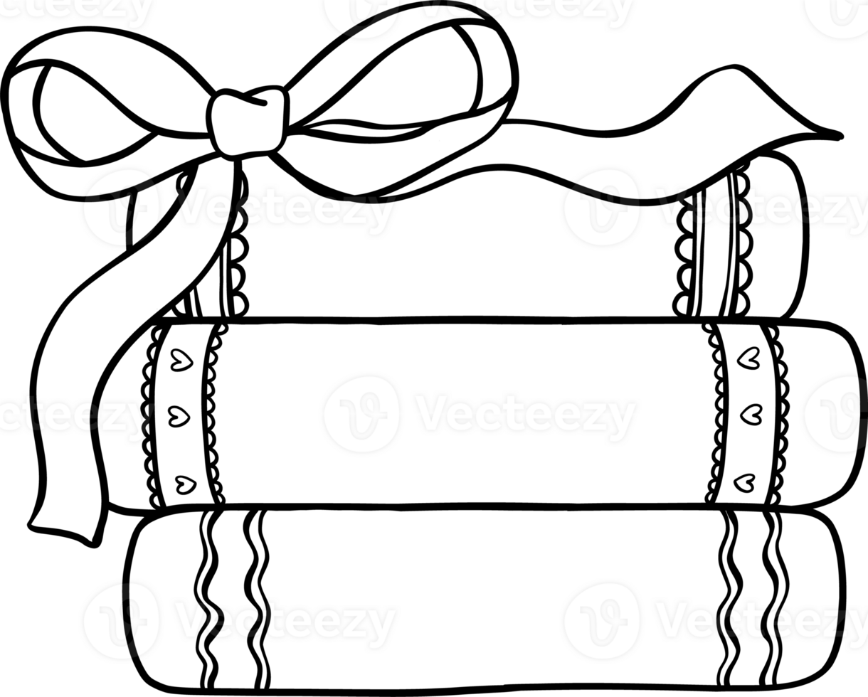 Coquette Books with bow Outline Black and White Handdrawn png