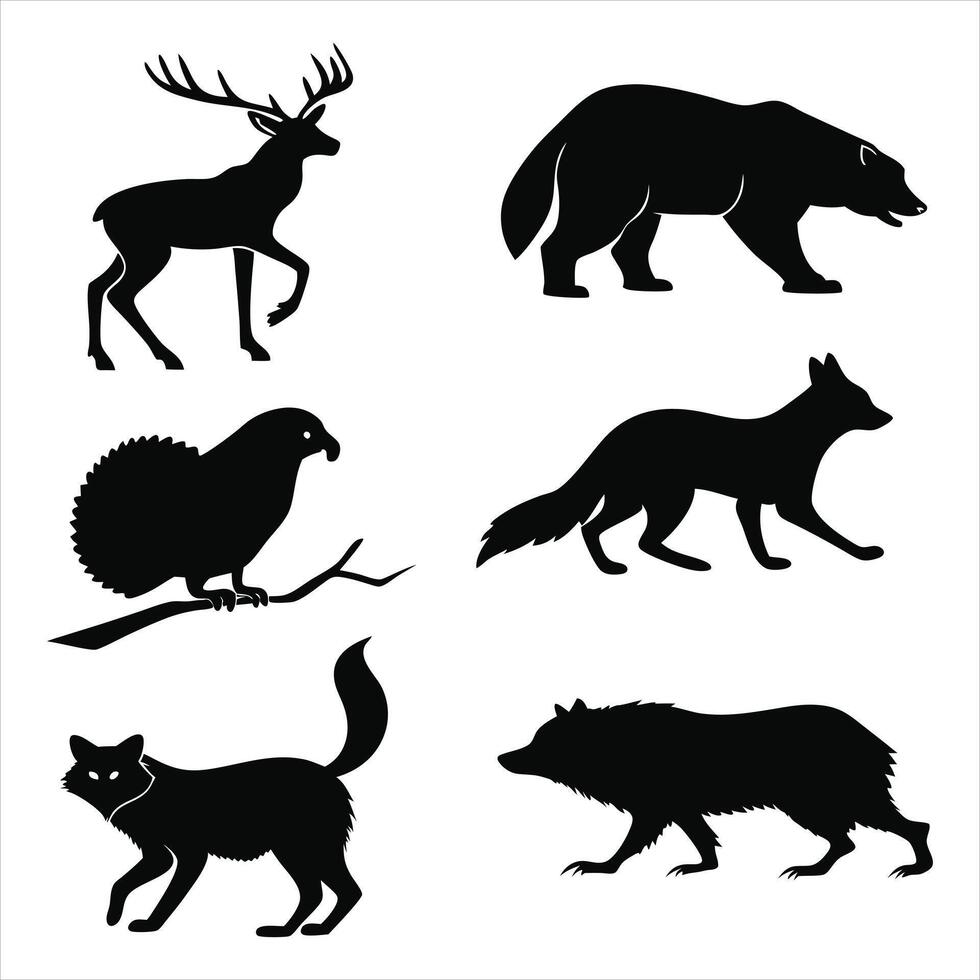 wild animals silhouettes set vector
