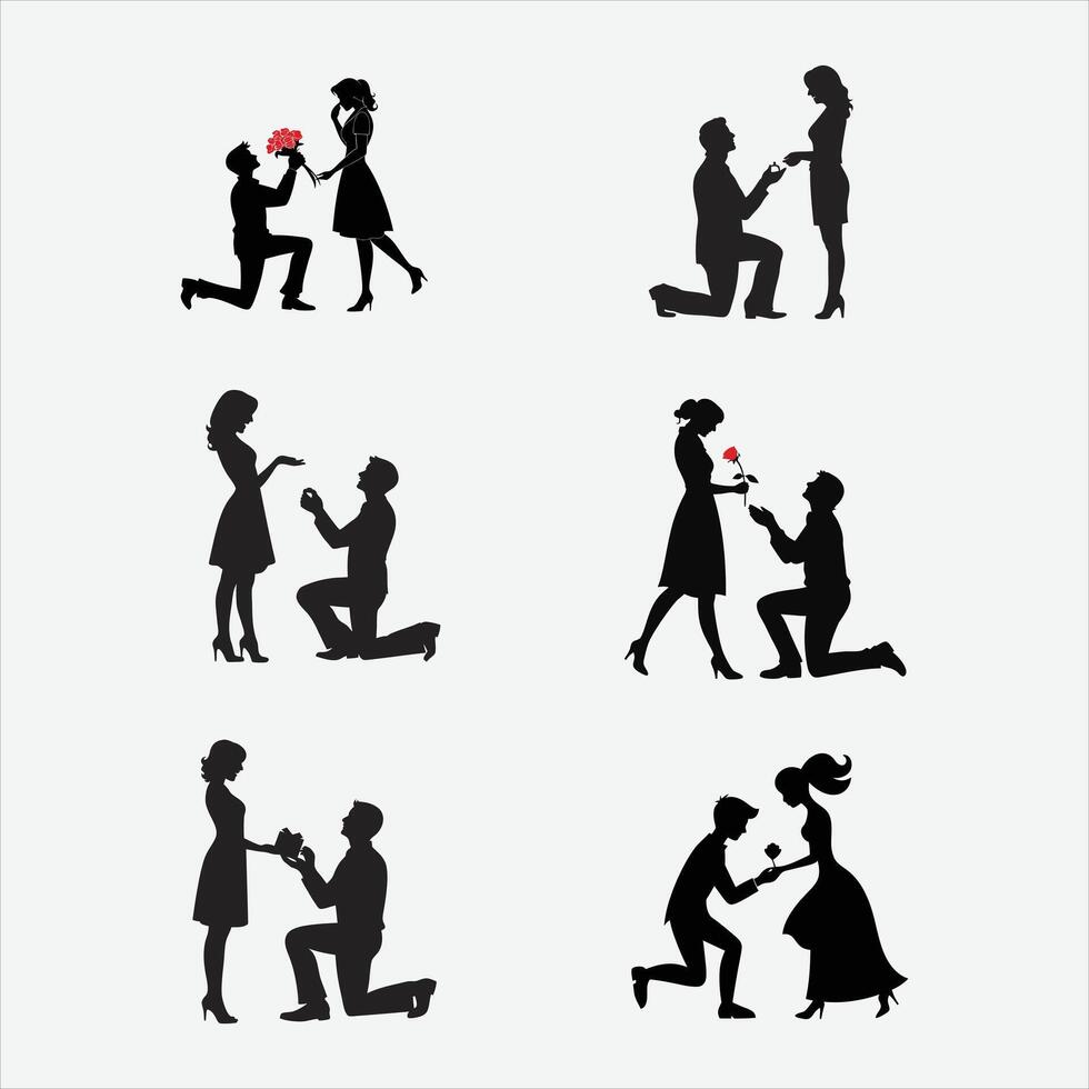 silhouettes of a man and woman in different poses vector