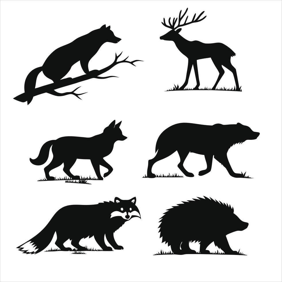 wild animals silhouettes set of animals illustration vector