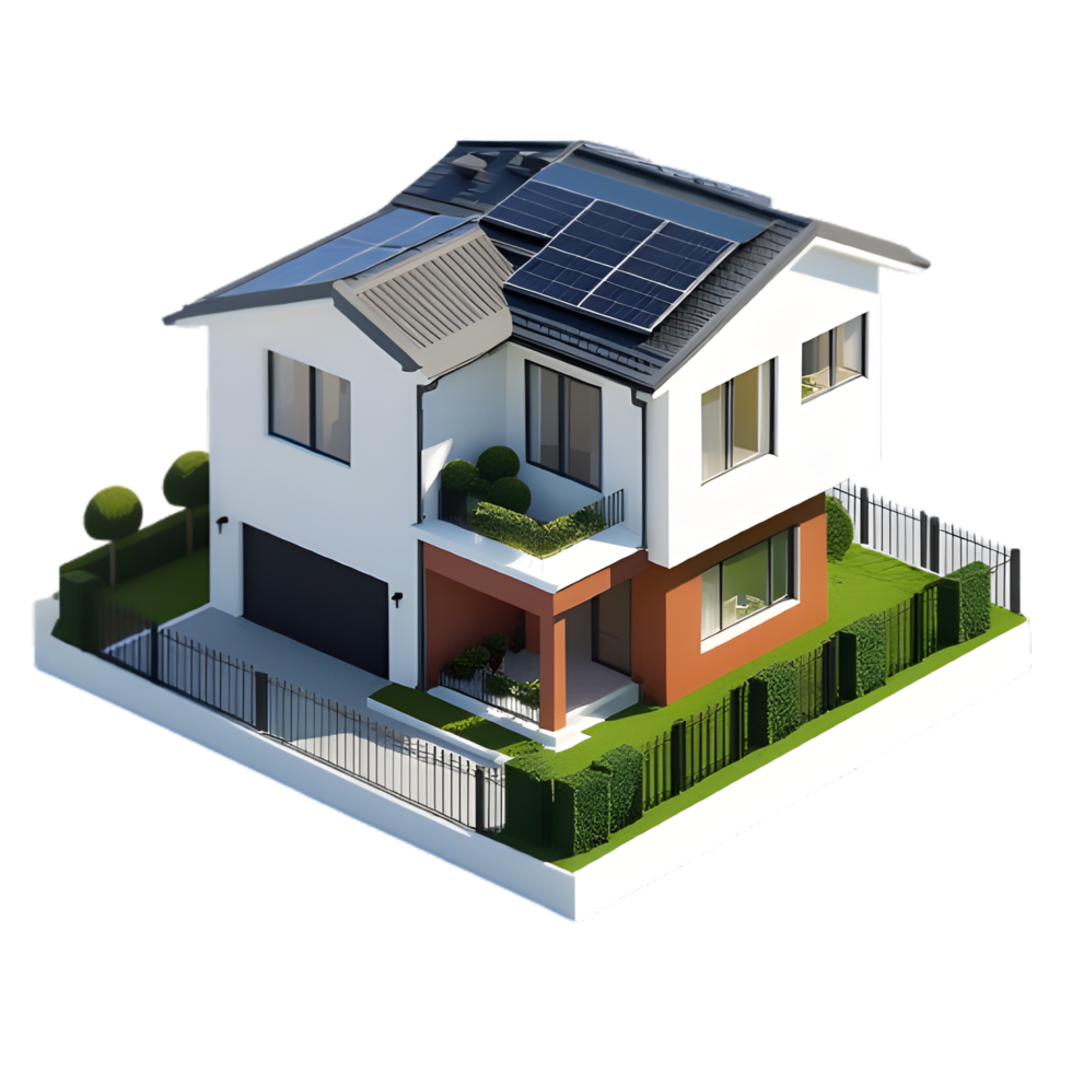Clean energy for home, solar power, white background, 3d design. png